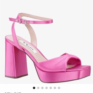Nina Pink Satin Platform Block Heel Sandals